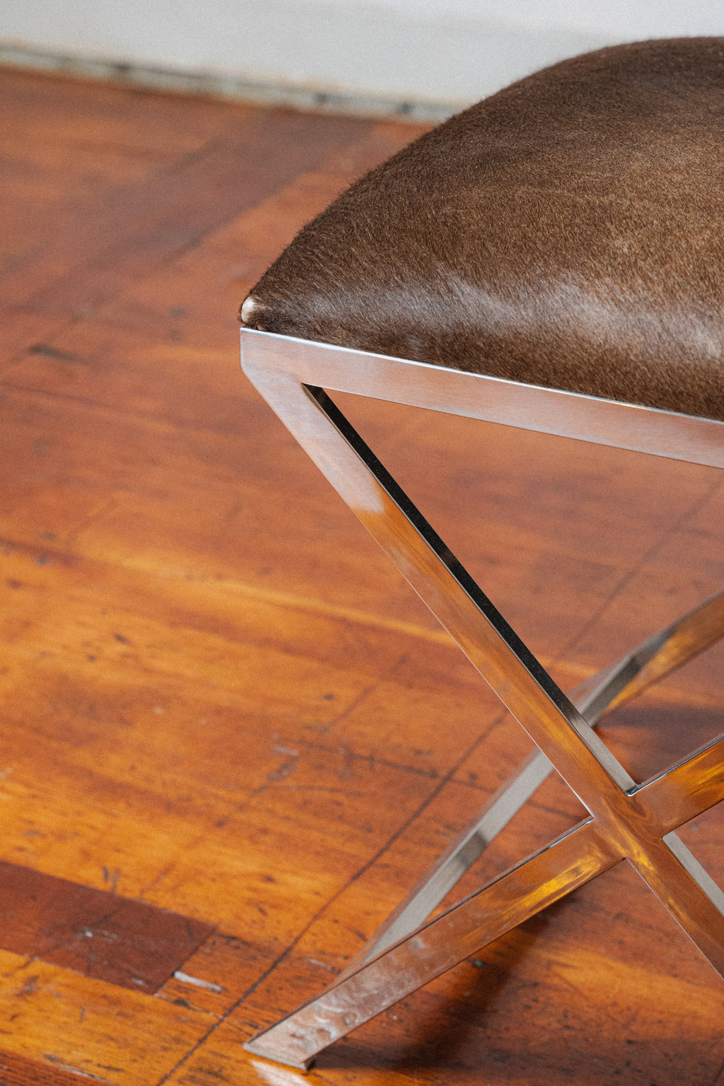 Chromed Steel & Cowhide Footstool