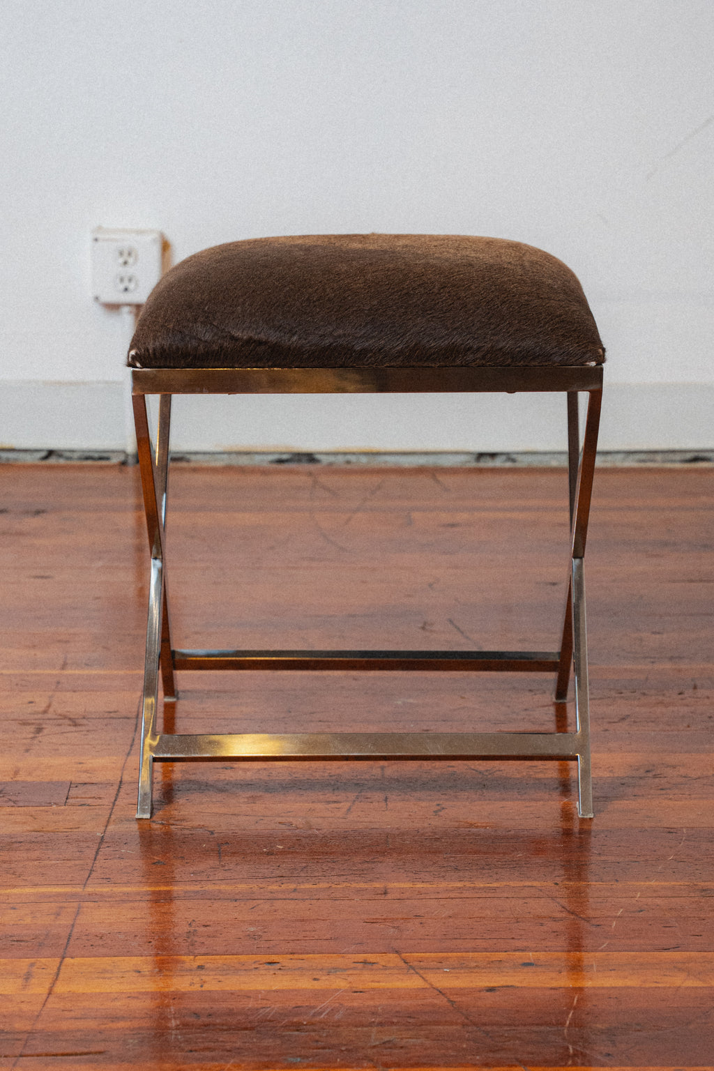 Chromed Steel & Cowhide Footstool