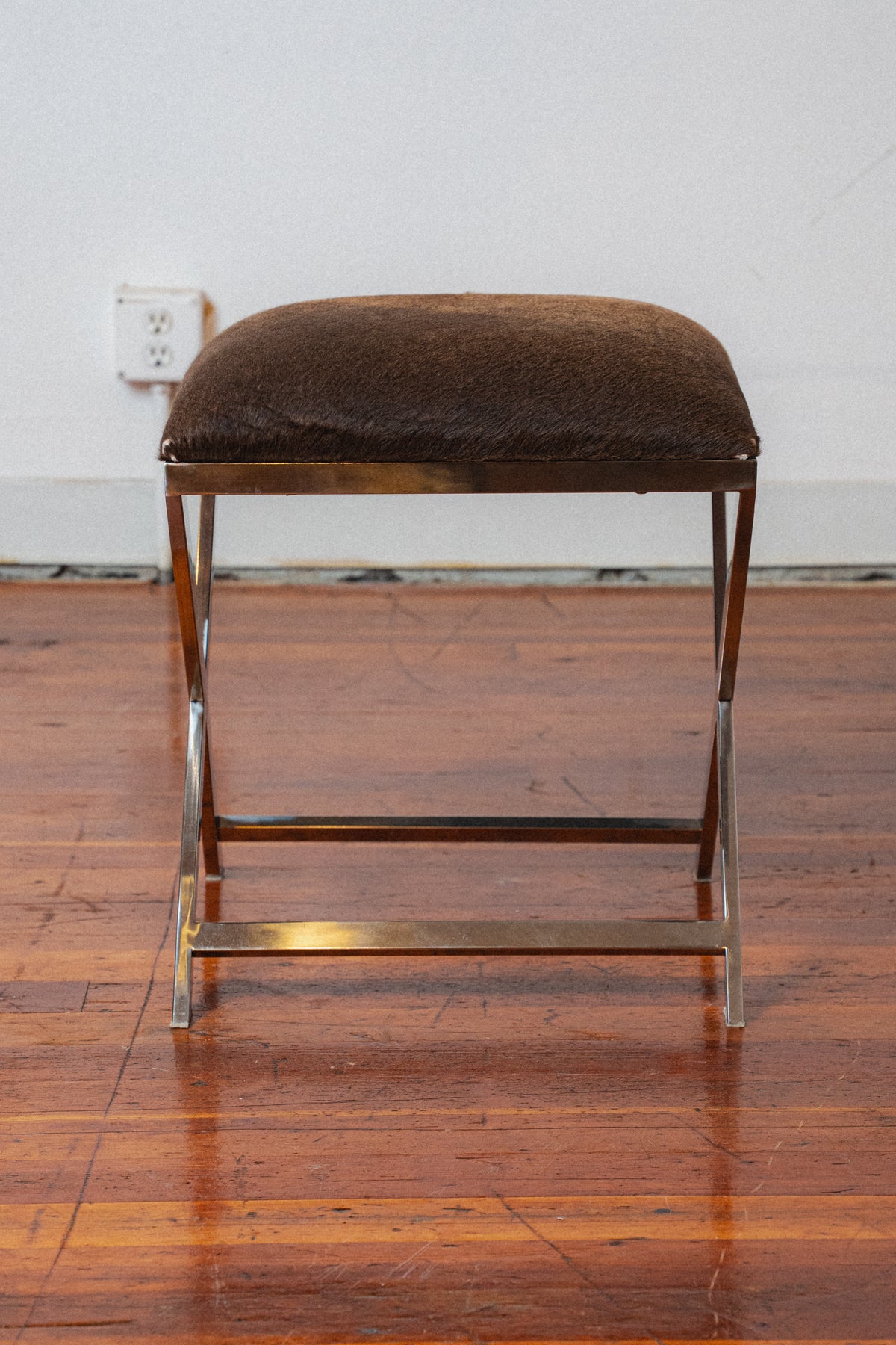 Chromed Steel & Cowhide Footstool