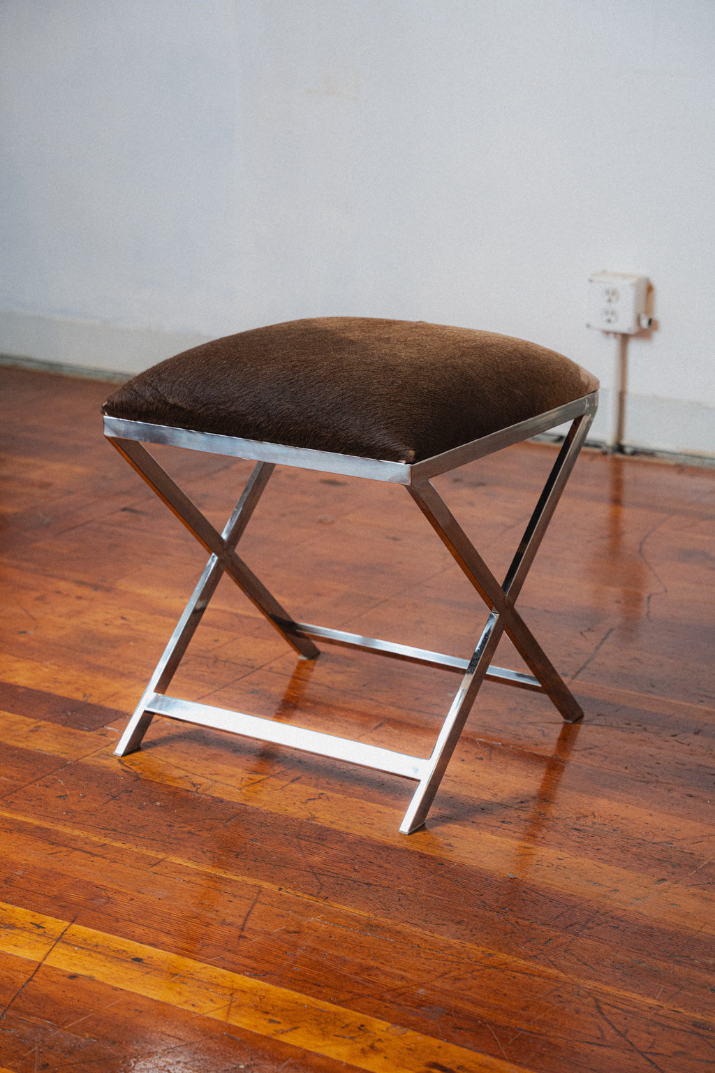 Chromed Steel & Cowhide Footstool