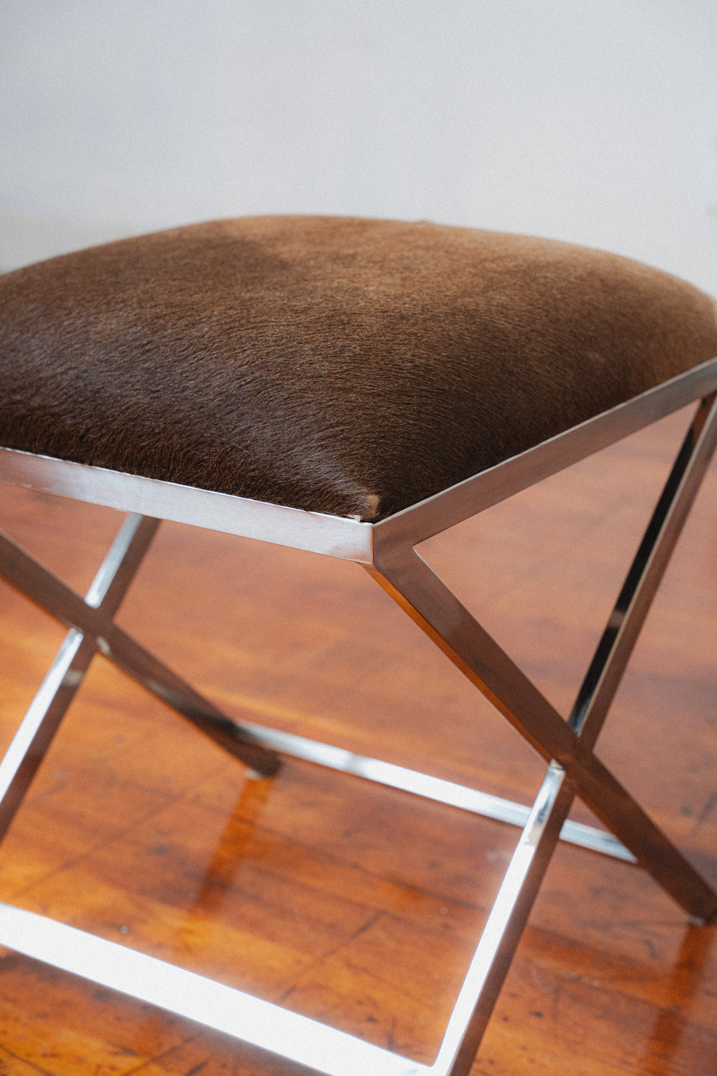 Chromed Steel & Cowhide Footstool