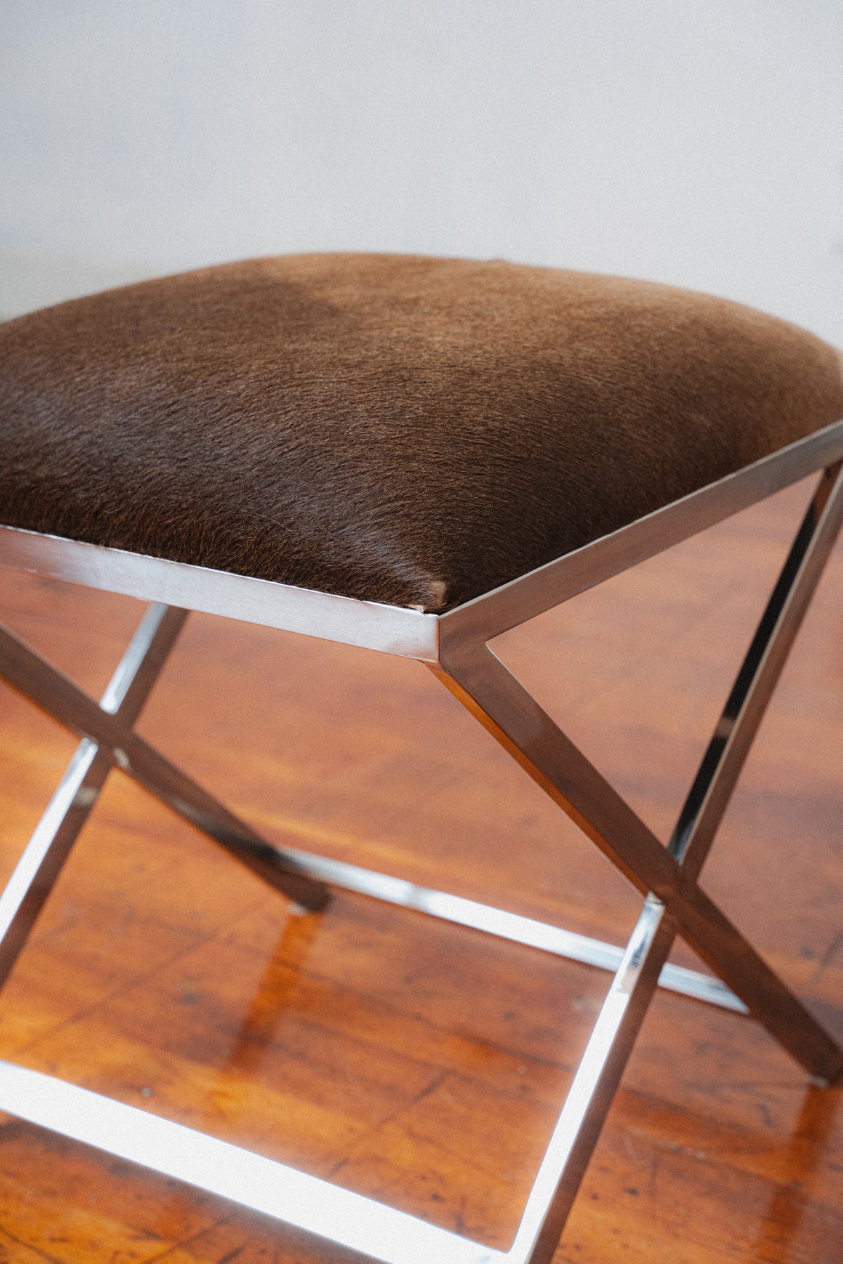 Chromed Steel & Cowhide Footstool