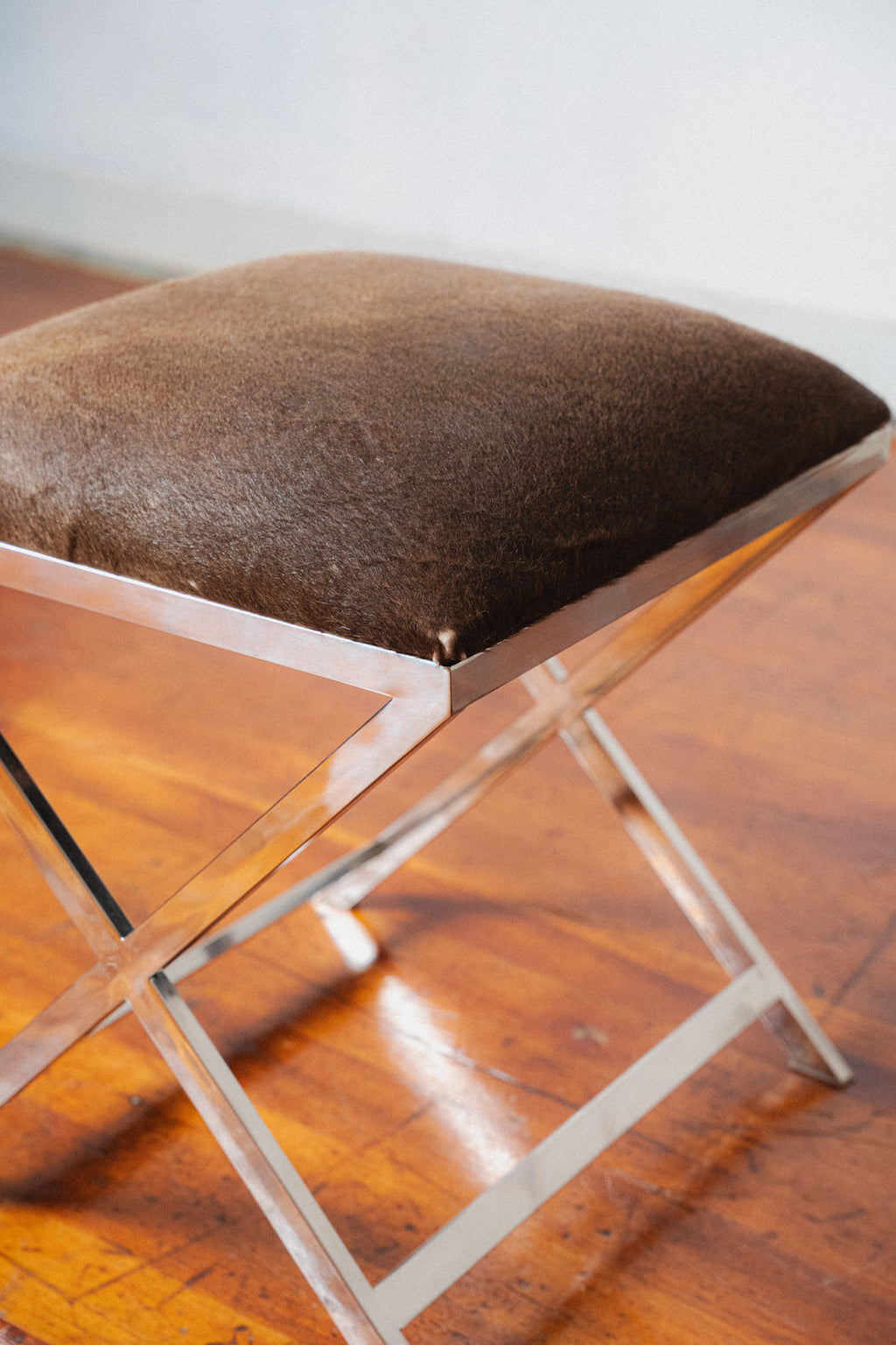Chromed Steel & Cowhide Footstool