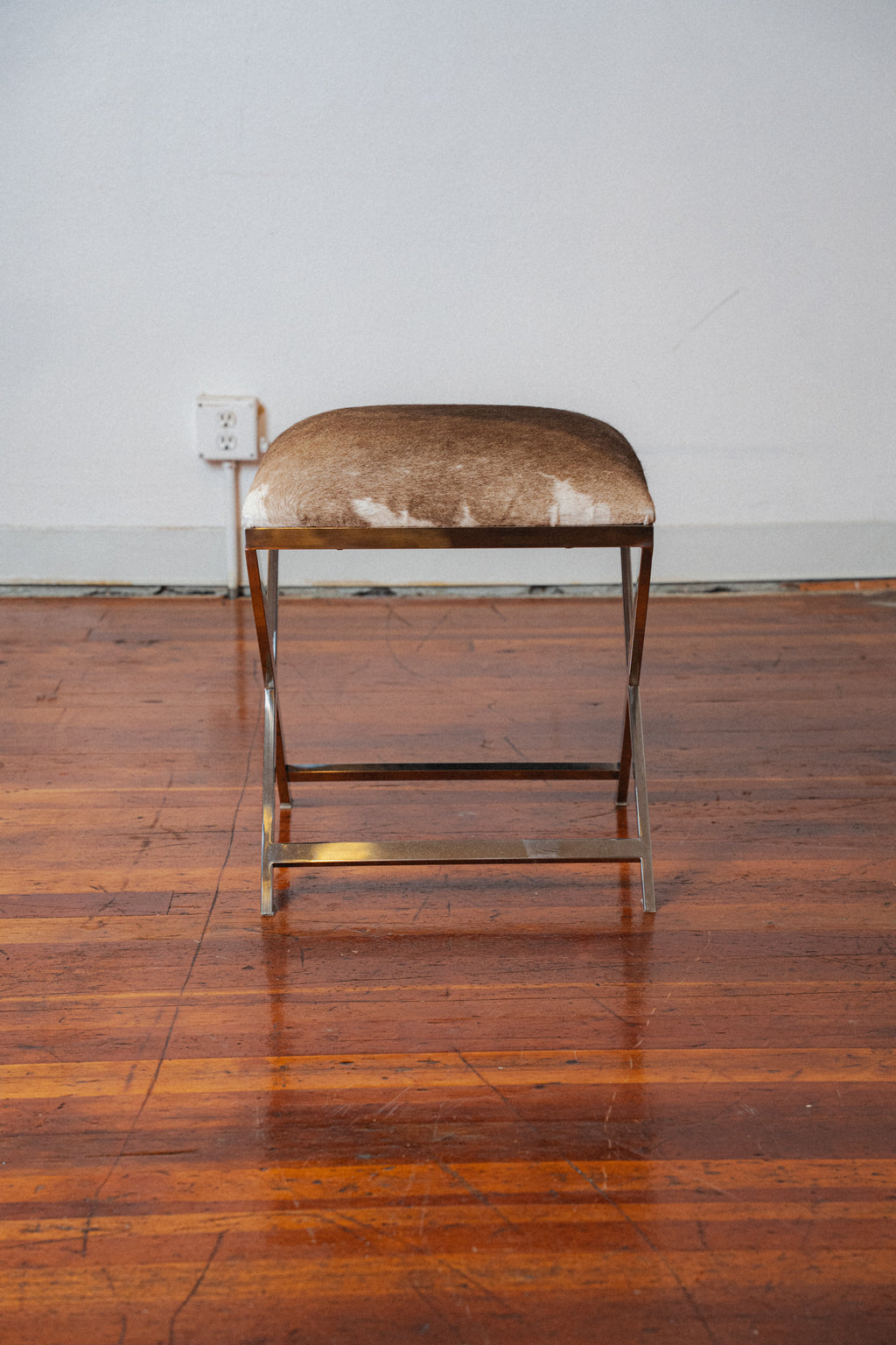 Chromed Steel & Cowhide Footstool