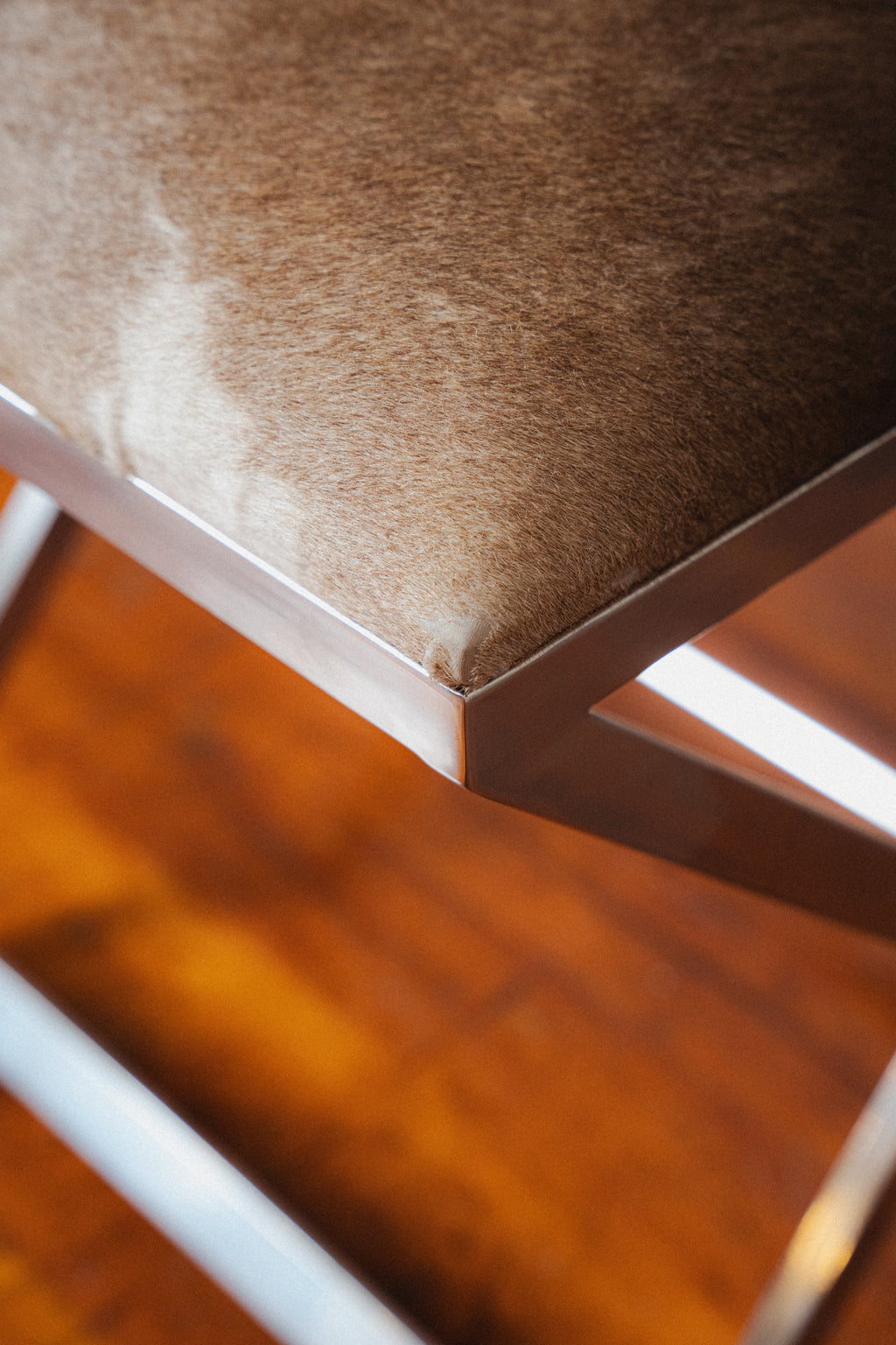 Chromed Steel & Cowhide Footstool