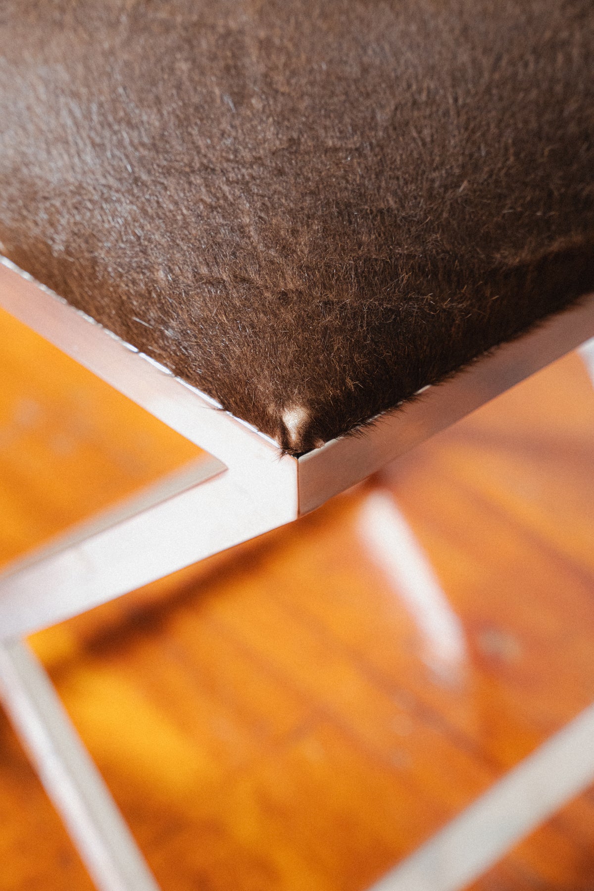 Chromed Steel & Cowhide Footstool