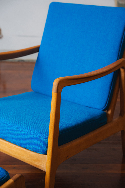Beech FD 109 Lounge Chair & Footstool by Ole Wanscher for France & Daverkosen