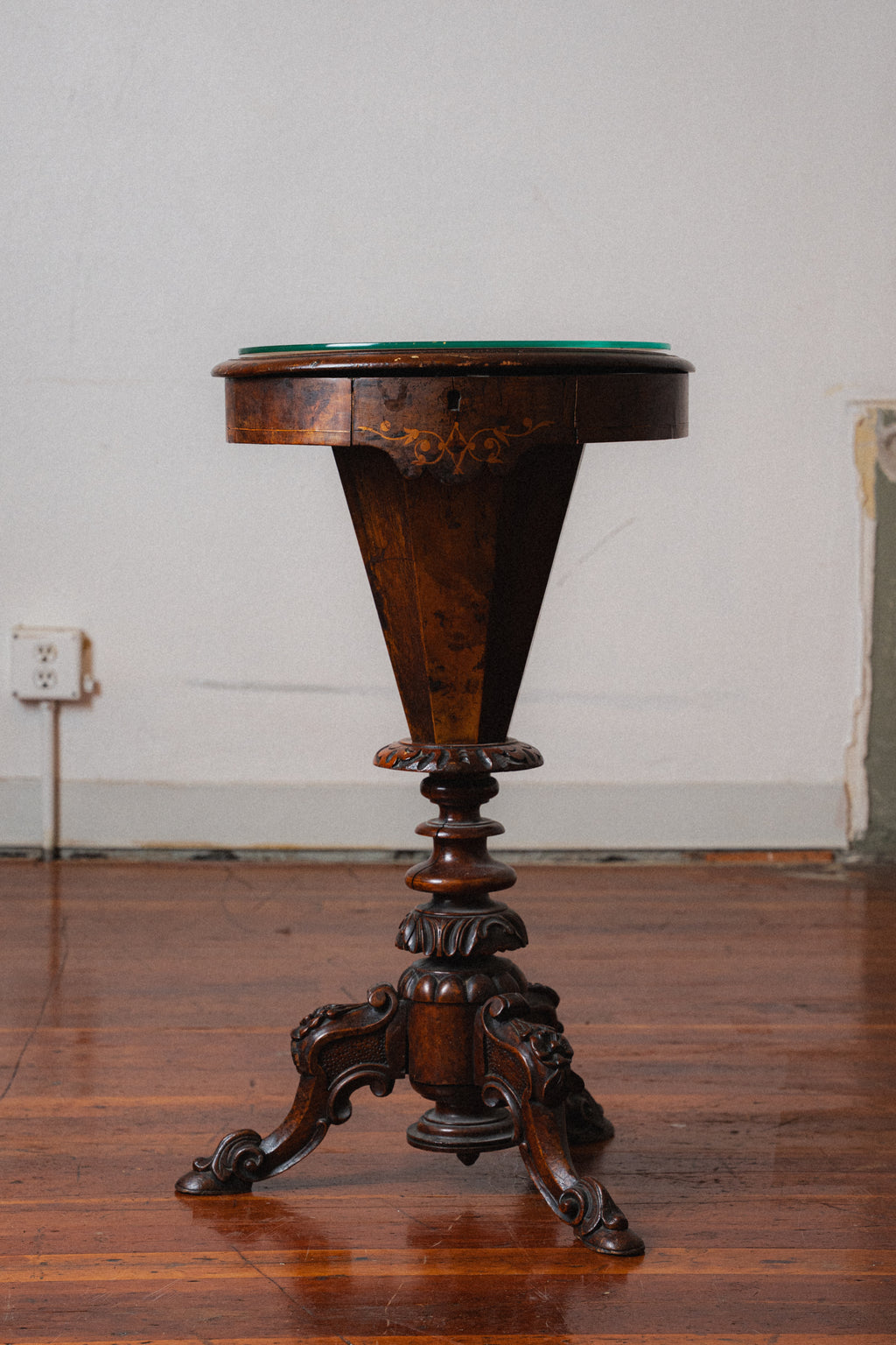 Victorian Mahogany Sewing Table w/ Pictorial Inlay