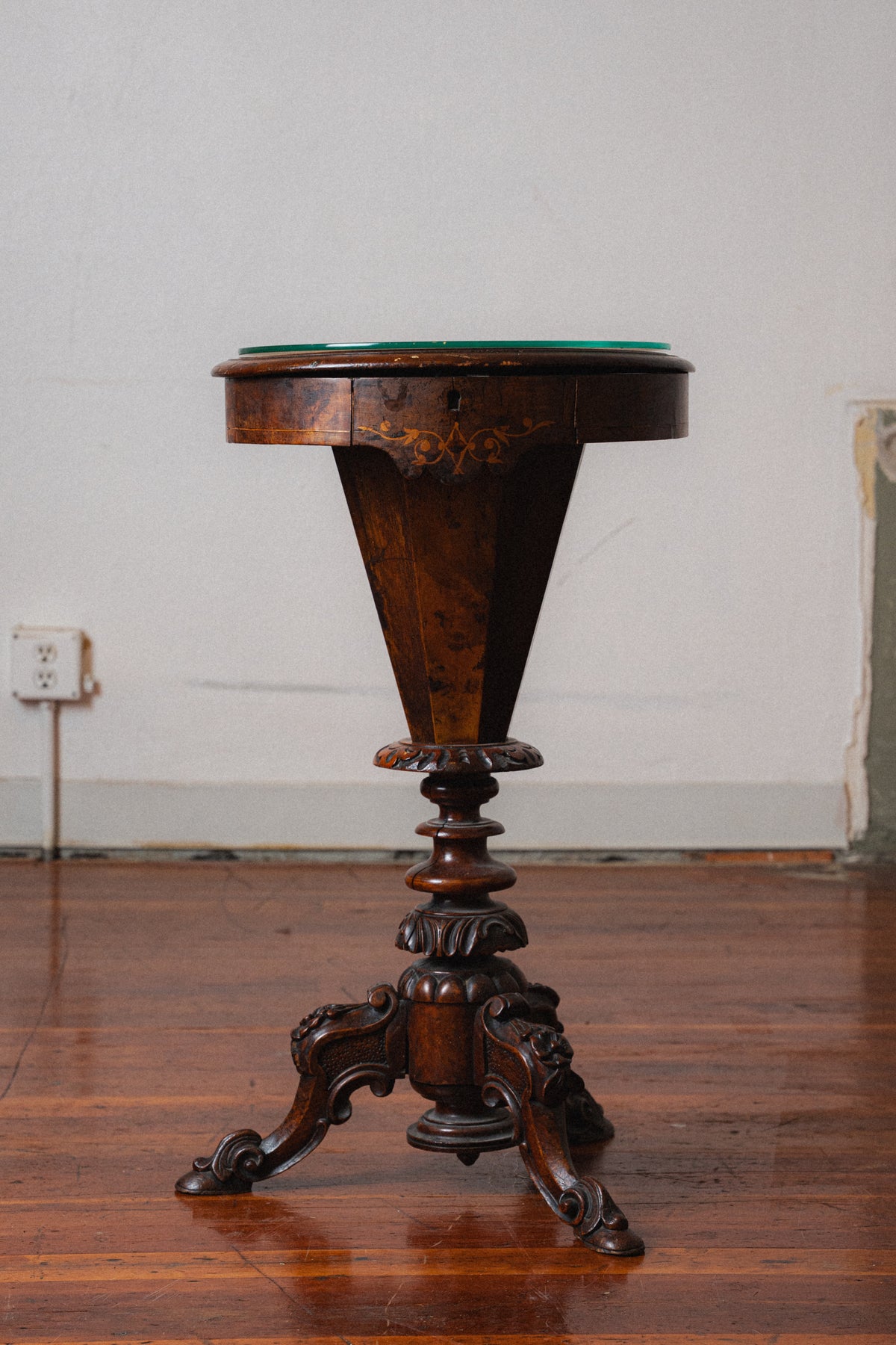 Victorian Mahogany Sewing Table w/ Pictorial Inlay