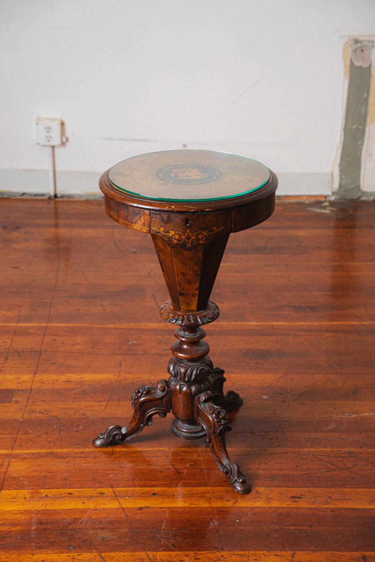 Victorian Mahogany Sewing Table w/ Pictorial Inlay