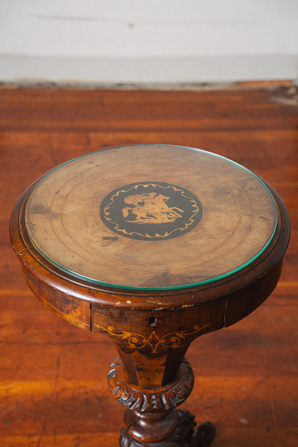 Victorian Mahogany Sewing Table w/ Pictorial Inlay