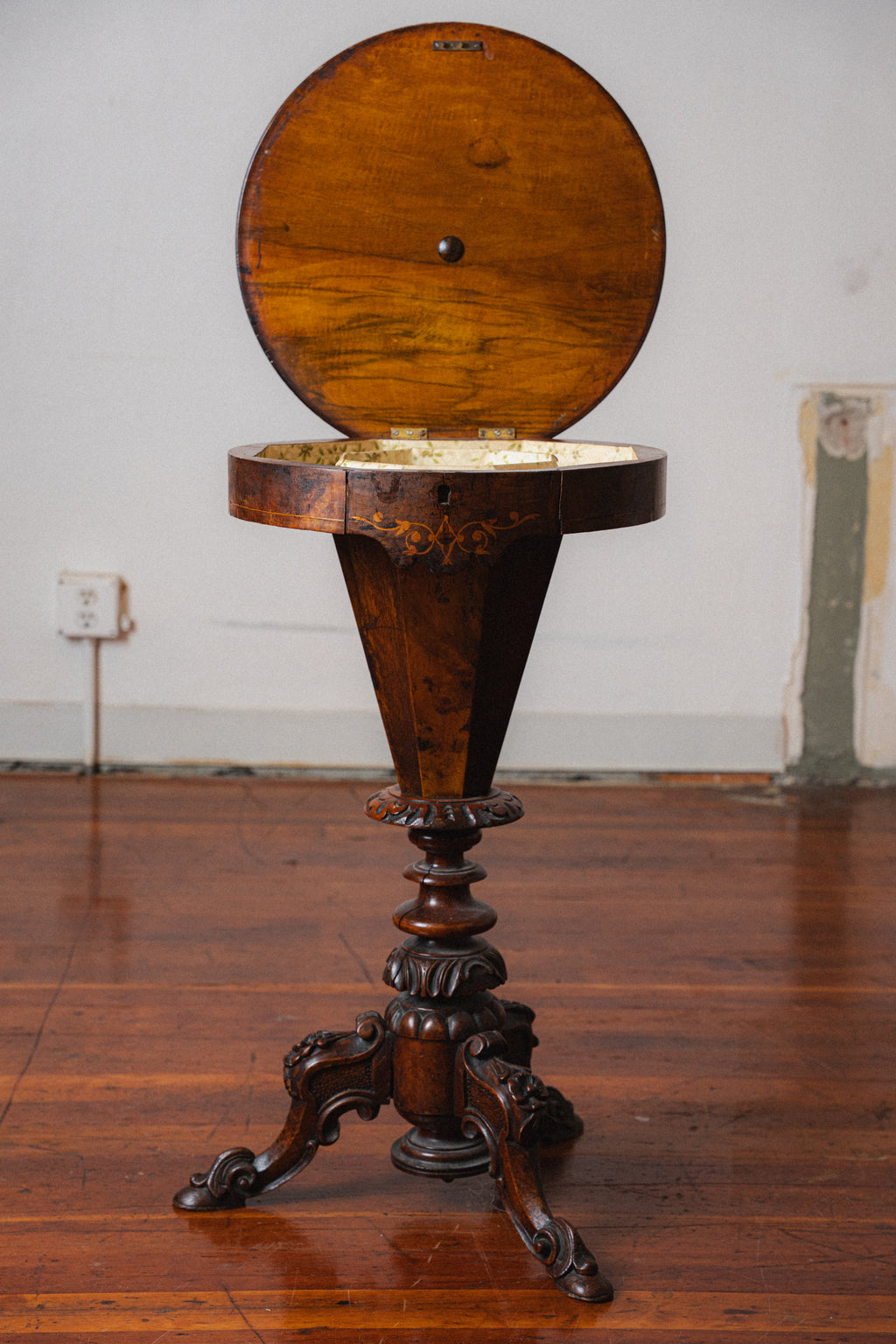Victorian Mahogany Sewing Table w/ Pictorial Inlay