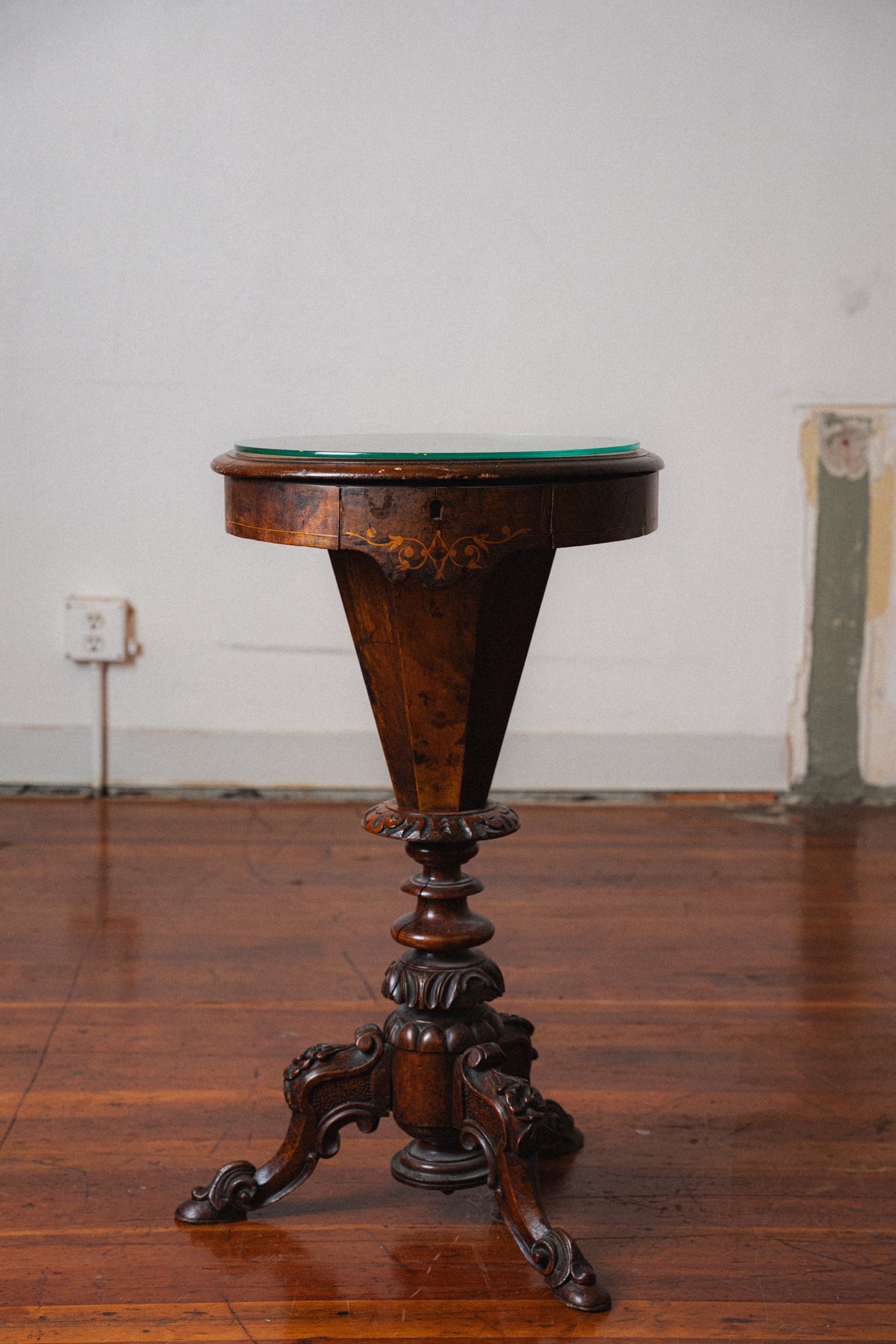 Victorian Mahogany Sewing Table w/ Pictorial Inlay