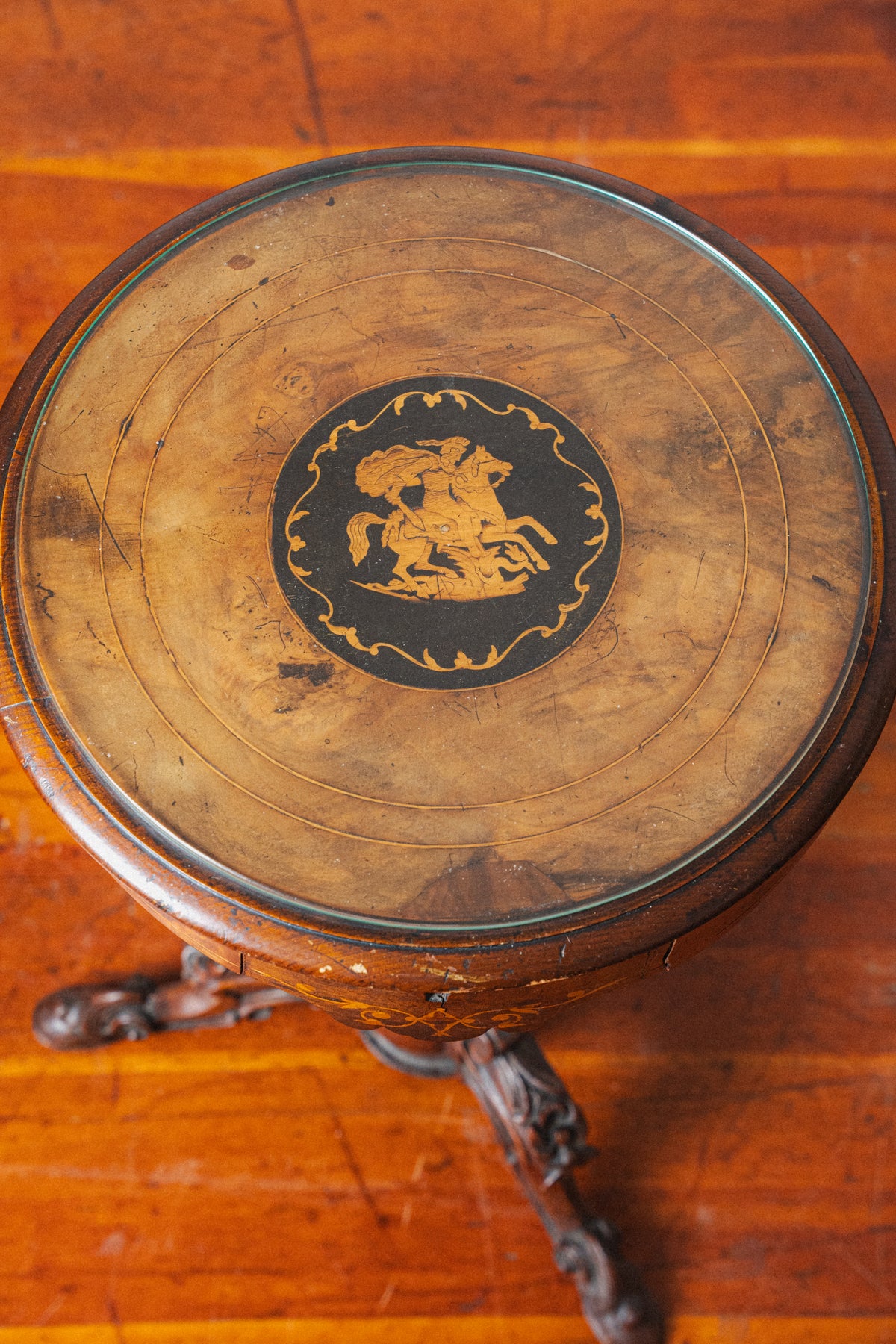 Victorian Mahogany Sewing Table w/ Pictorial Inlay