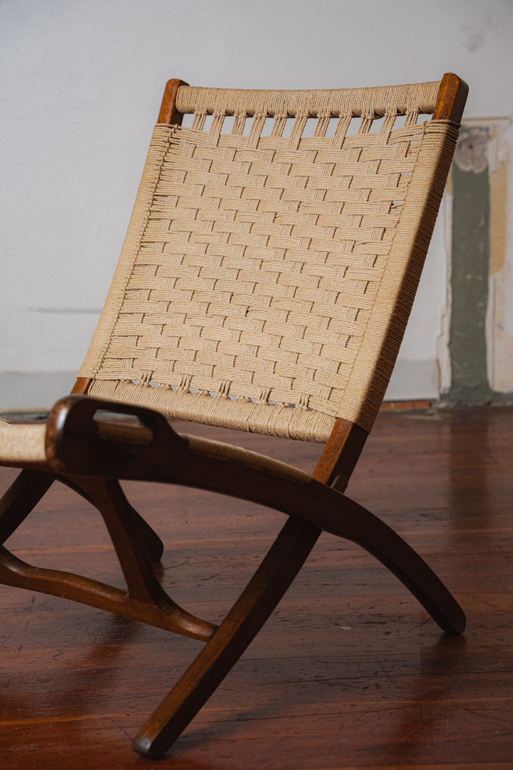 Yugoslavian Corded Folding Chair, in the Style of Hans Wegner