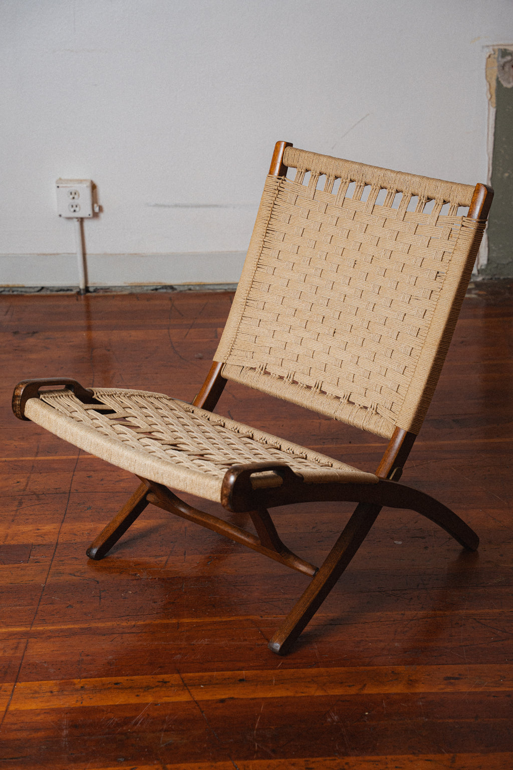 Yugoslavian Corded Folding Chair, in the Style of Hans Wegner