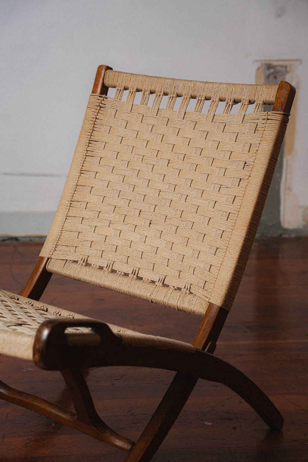 Yugoslavian Corded Folding Chair, in the Style of Hans Wegner