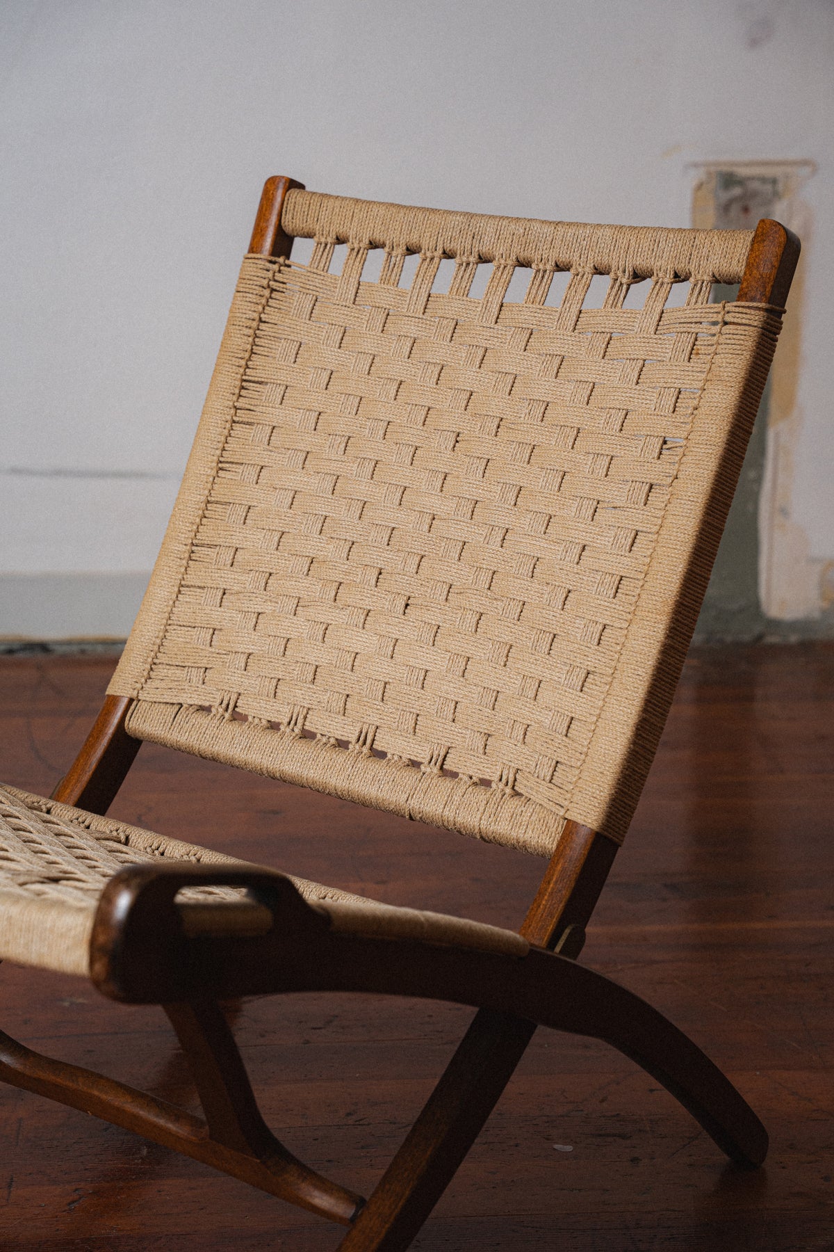 Yugoslavian Corded Folding Chair, in the Style of Hans Wegner