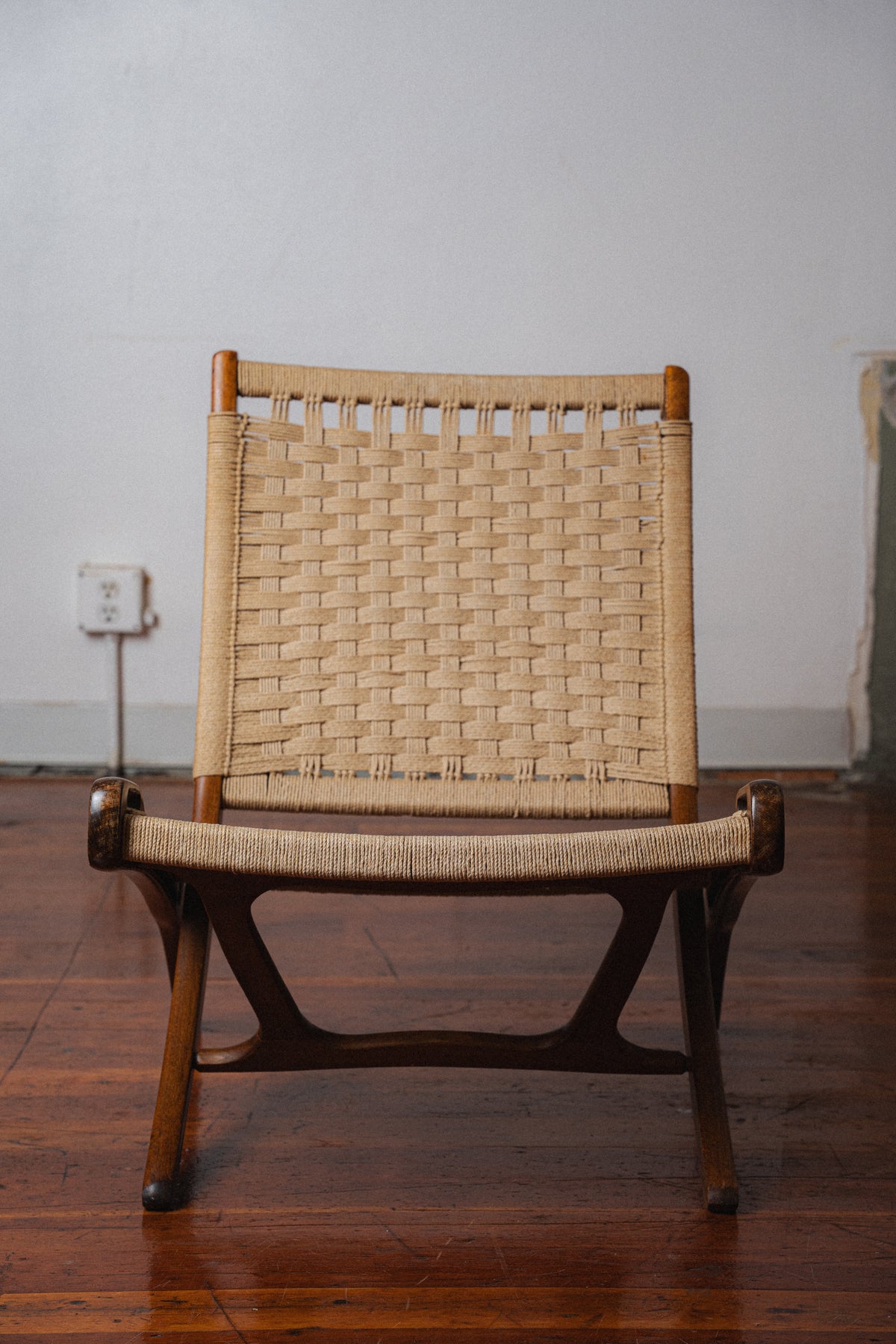 Yugoslavian Corded Folding Chair, in the Style of Hans Wegner