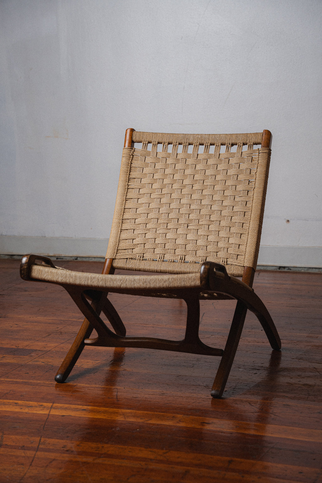 Yugoslavian Corded Folding Chair, in the Style of Hans Wegner