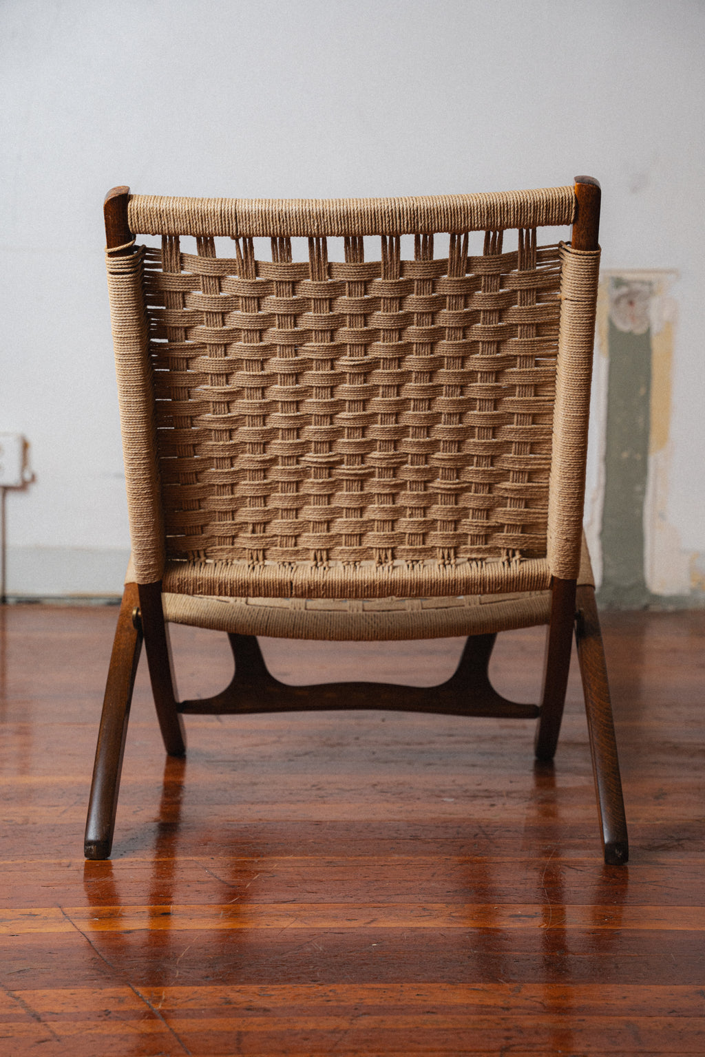 Yugoslavian Corded Folding Chair, in the Style of Hans Wegner