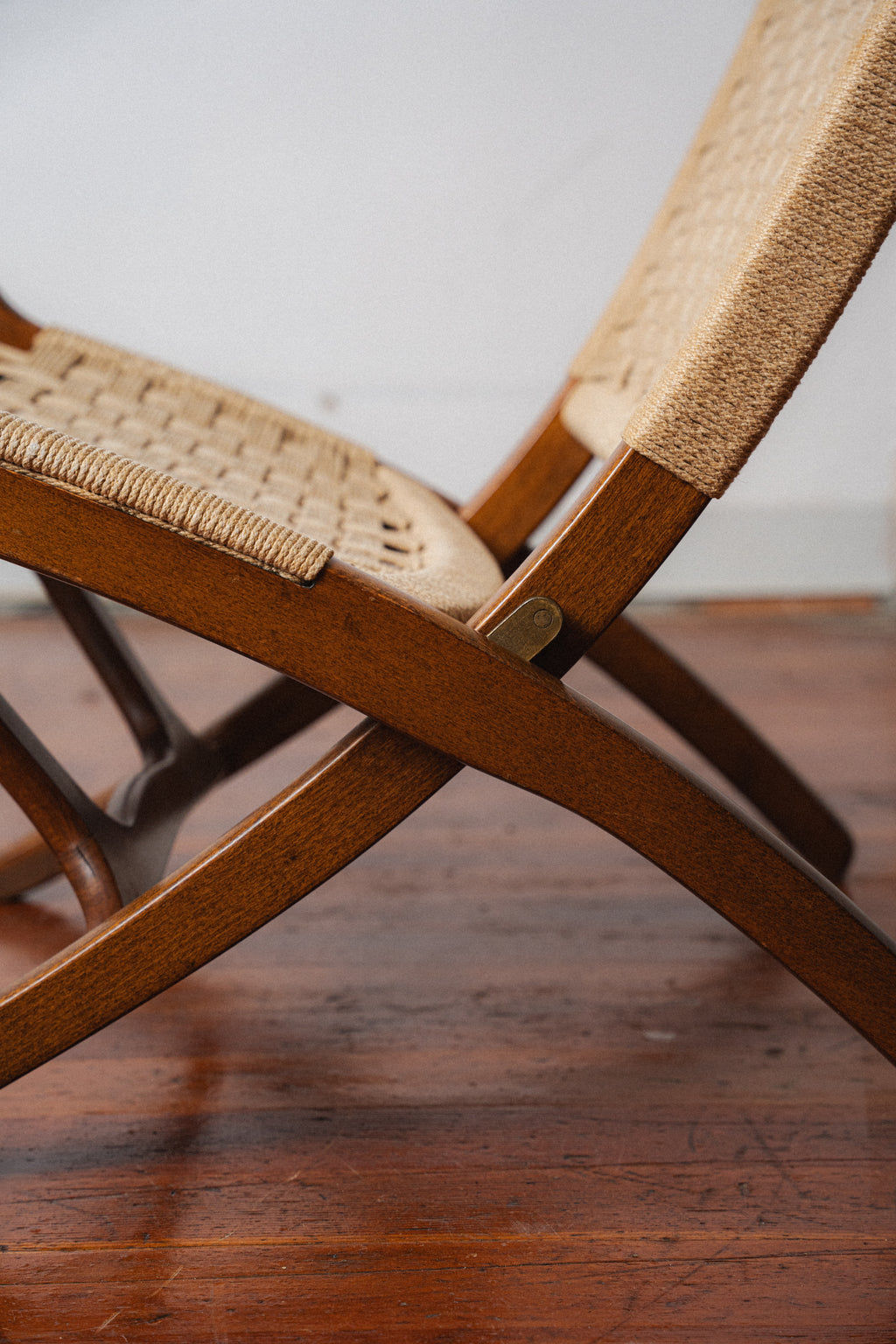 Yugoslavian Corded Folding Chair, in the Style of Hans Wegner