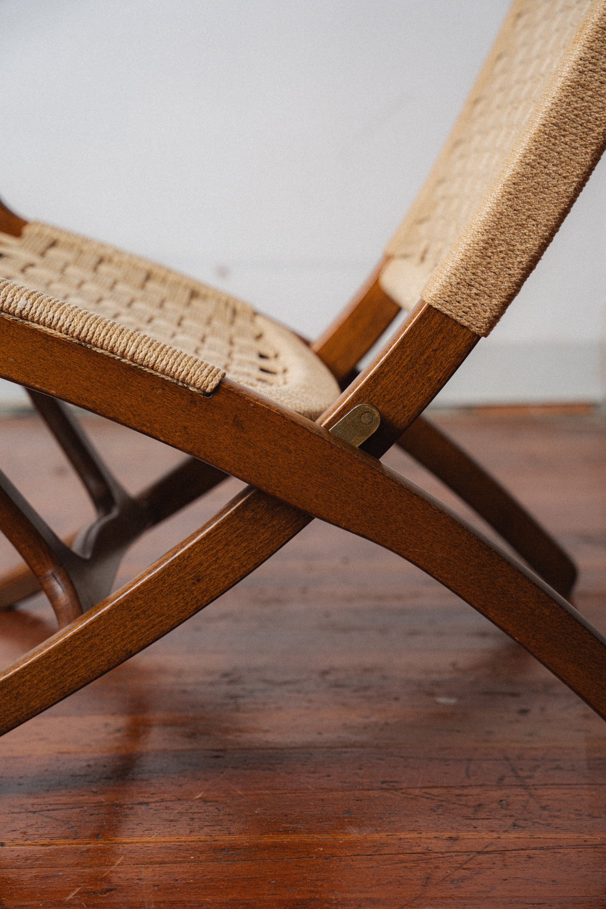 Yugoslavian Corded Folding Chair, in the Style of Hans Wegner