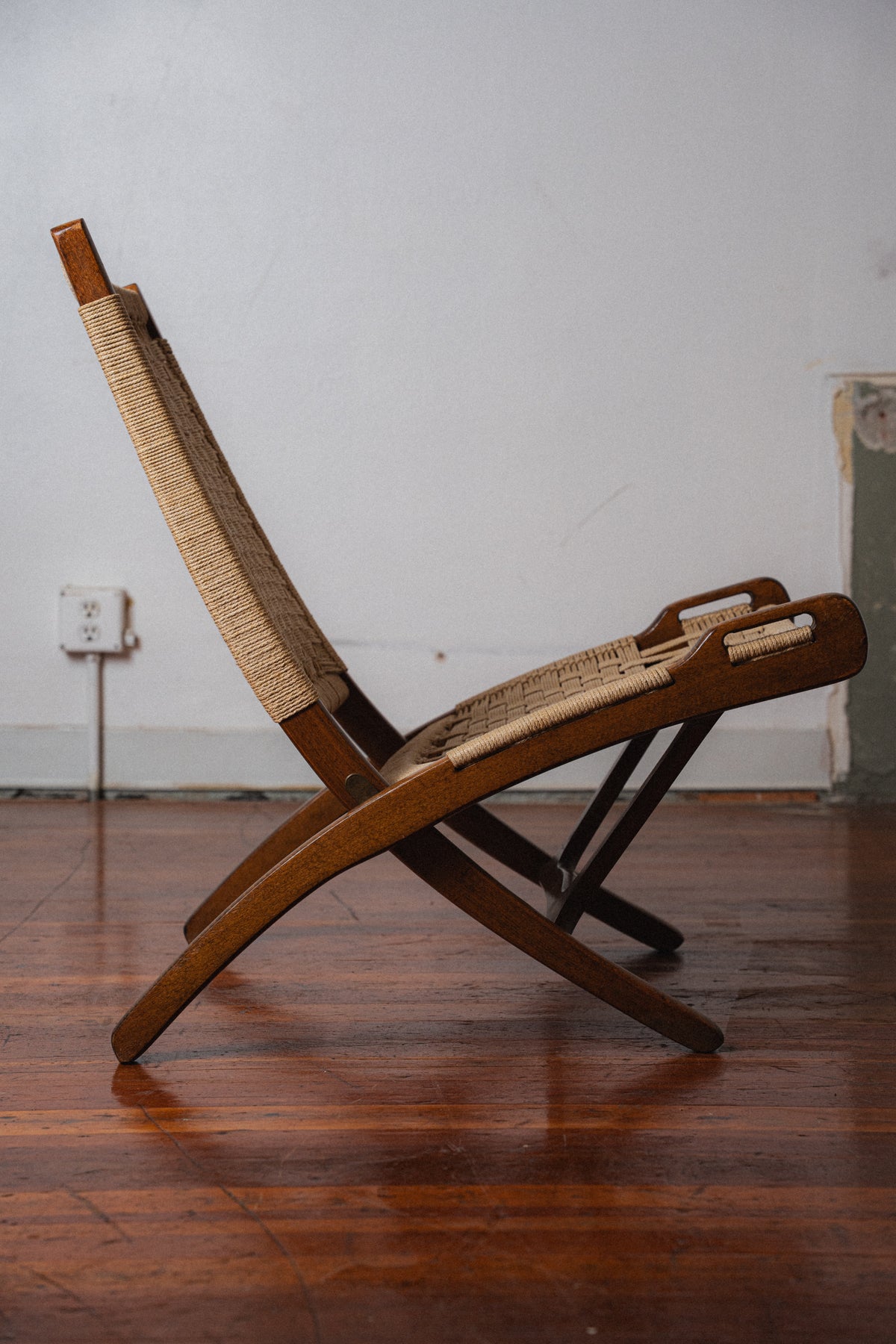 Yugoslavian Corded Folding Chair, in the Style of Hans Wegner
