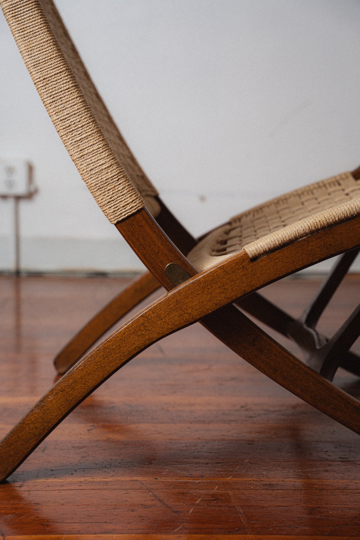 Yugoslavian Corded Folding Chair, in the Style of Hans Wegner