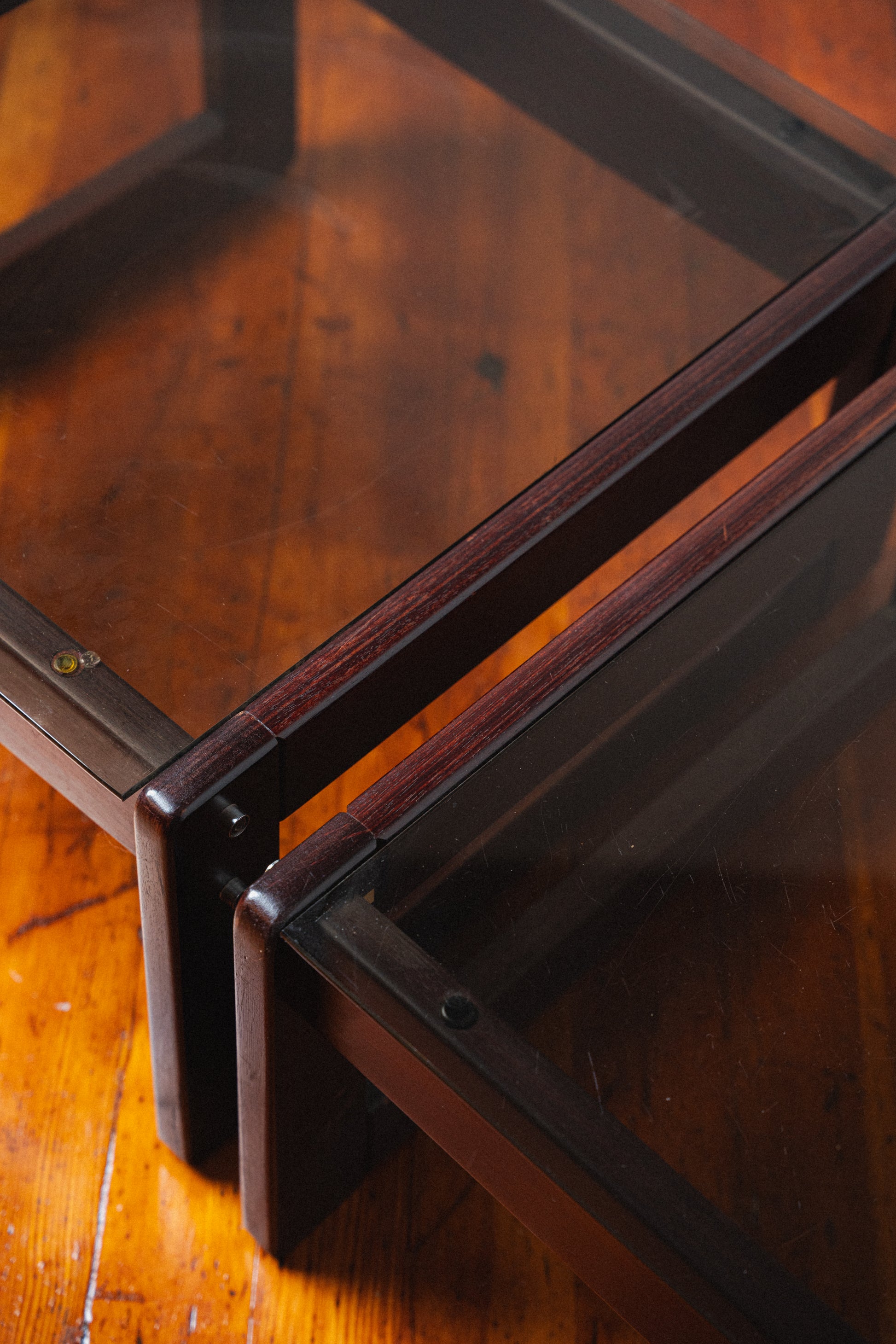Rosewood & Smoked Glass Side Tables by Percival Lafer (Pair)