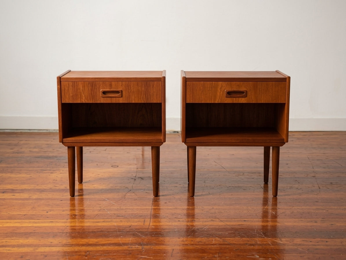 Danish Teak Nightstands, Pair