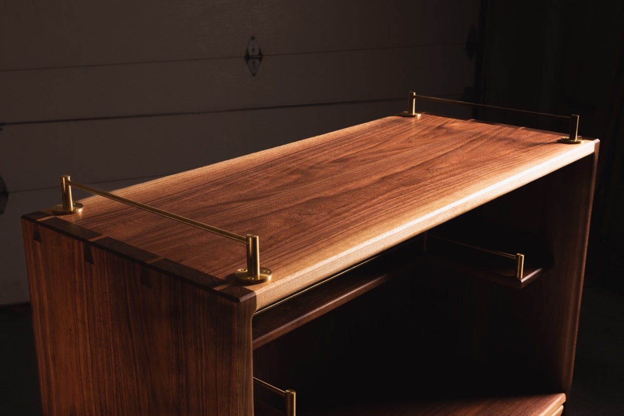 Walnut & Brass Bar Cabinet by Griffin Lockhart for Late Night Woodworking